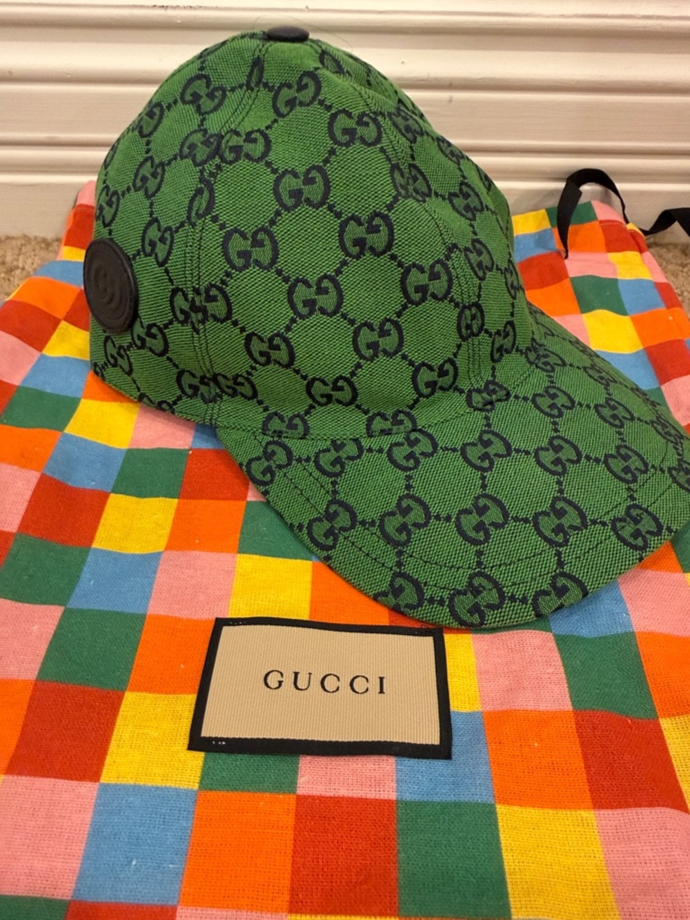 Gucci GG Monogram Green Jacquard Baseball Cap Hat Size M 58 Italy Rare Colorway - Picture 5 of 11